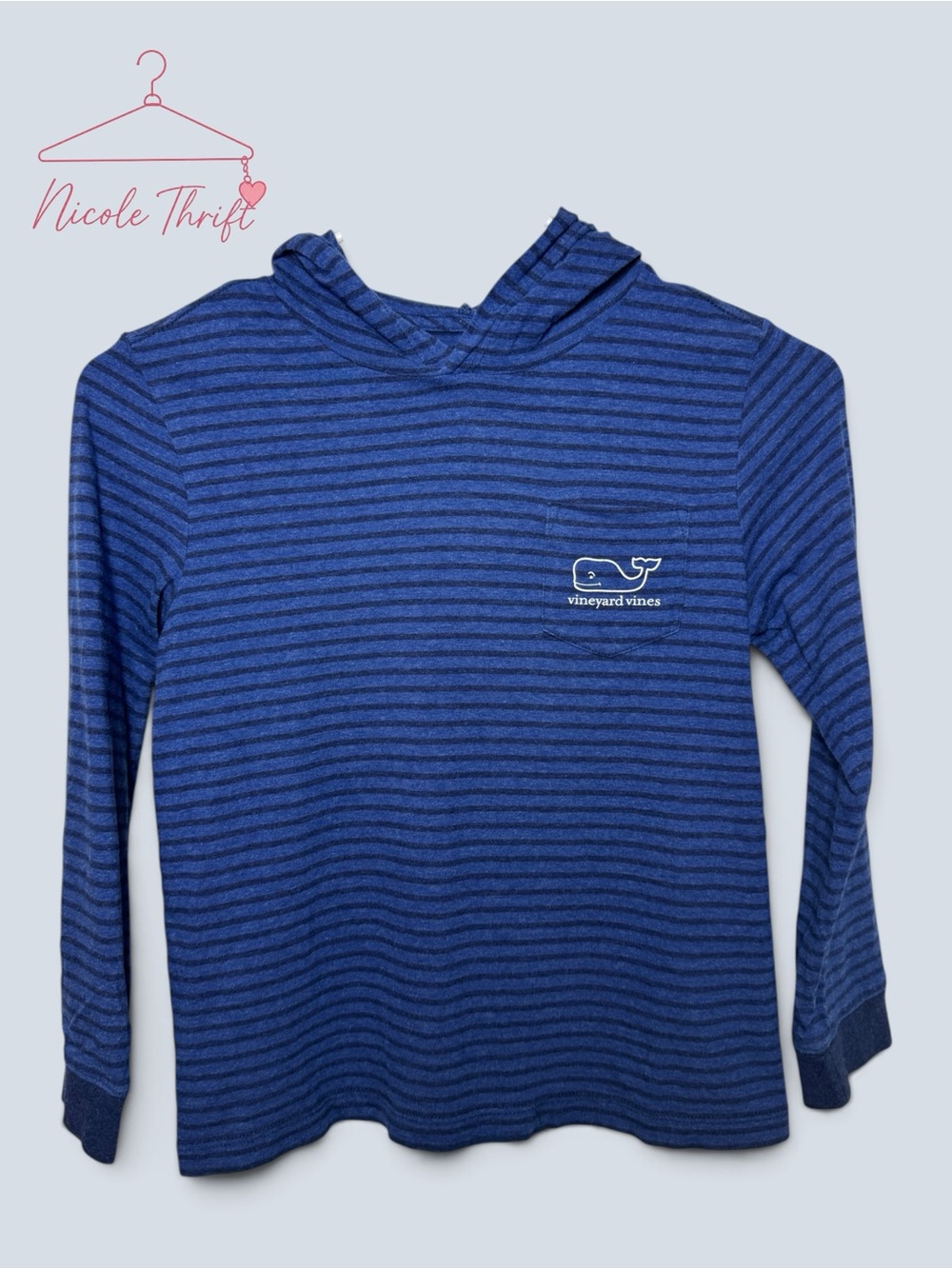 Vineyard Vines Boys Blue Striped Pima Cotton Hooded Shirt Size 6